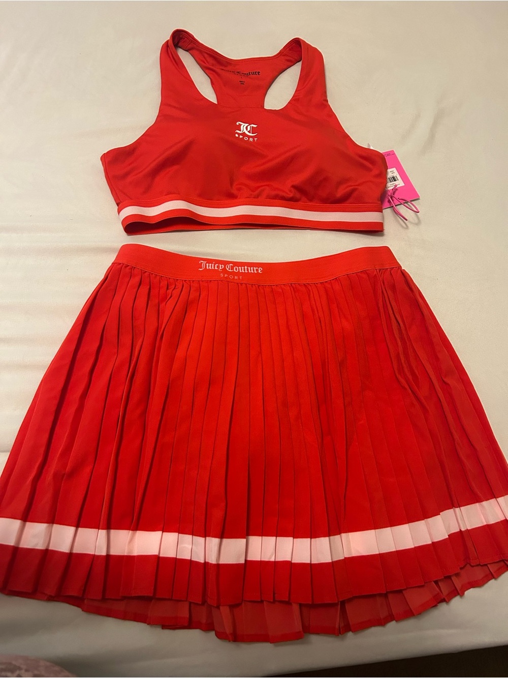 Juicy Couture Red Sport Crop Top & Pleated Skirt Set